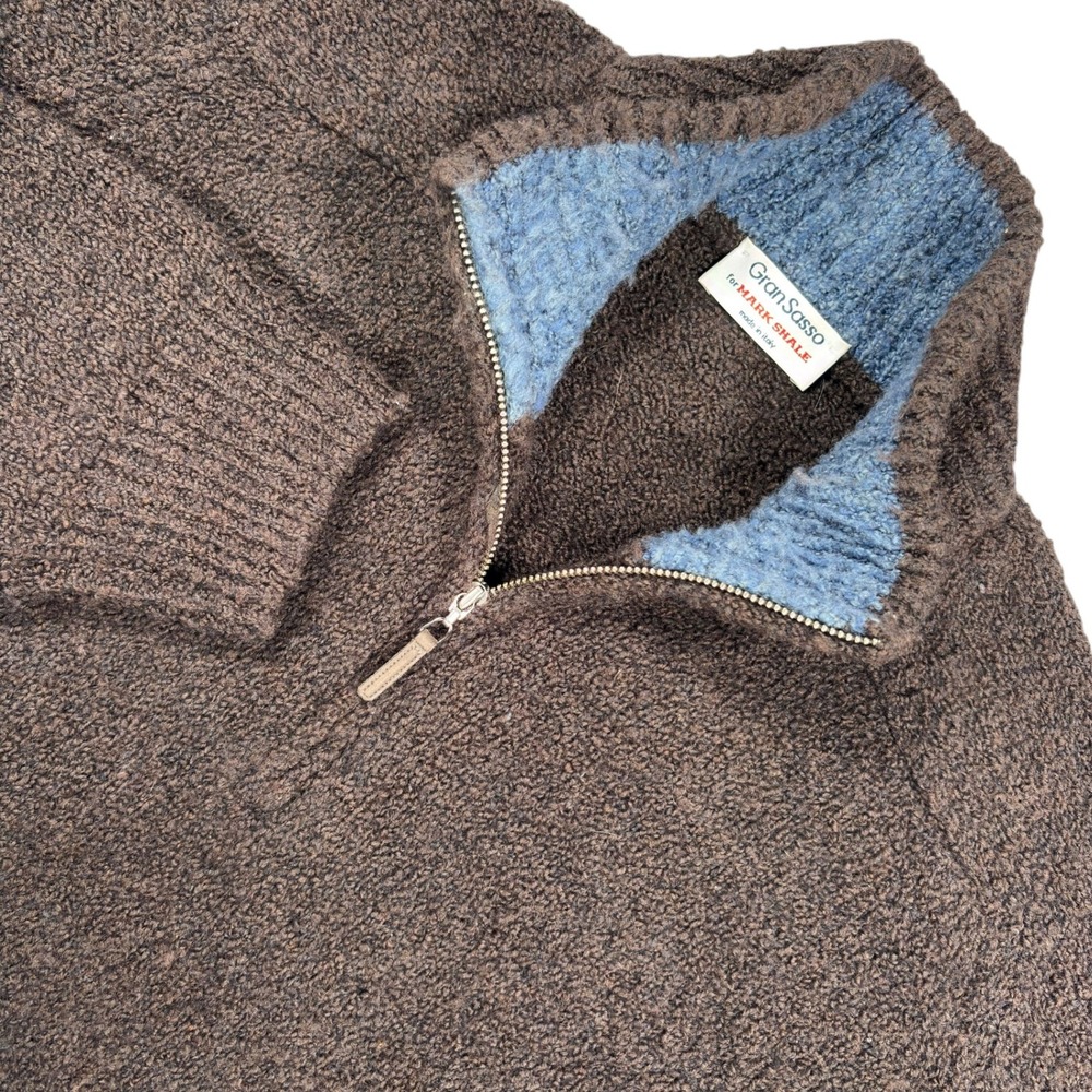 Gran Sasso Quarter Zip Sweater Mens L Brown Wool Cashmere Boucle Knit Italy